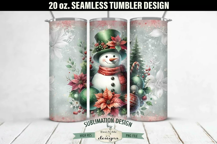 Vintage Green Pink Christmas Snowman SEAMLESS 20 oz Tumbler