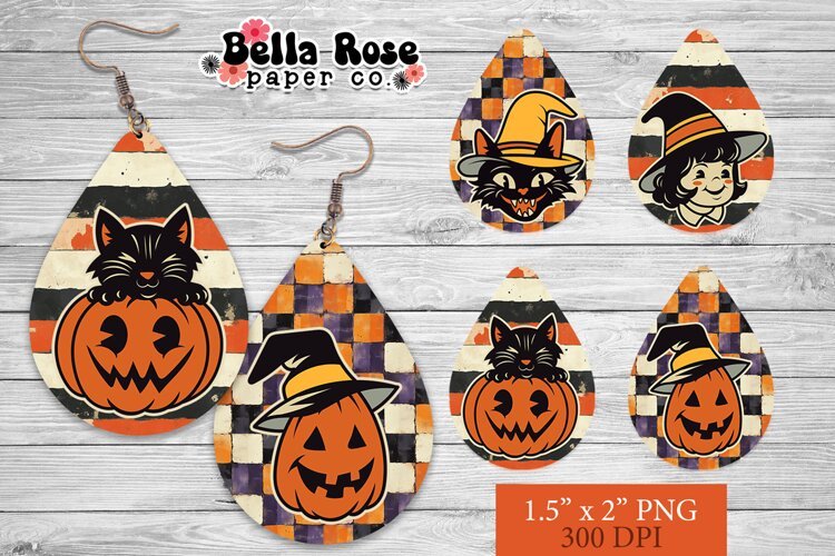 Vintage Halloween | 4 Sets of Teardrop Earrings PNG example image 1