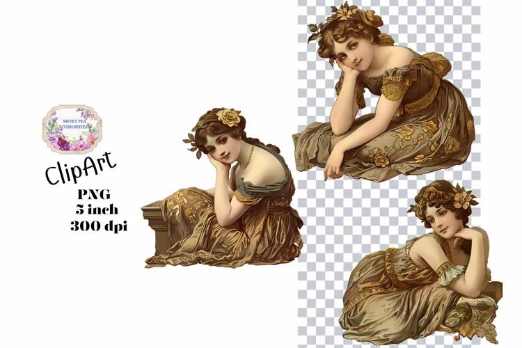 Ladies, 1, PNG, Junk Journal, Vintage, clipart