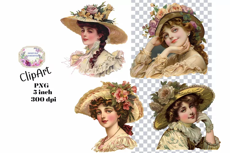 Ladies, 3, PNG, Junk Journal, Vintage, clipart
