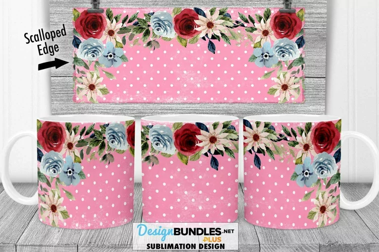 Vintage Dots and Flowers Sublimation Mug Wrap | Pink Dots