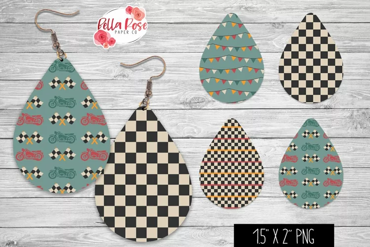 Vintage Racing Sublimation | 4 Sets of Teardrop Earrings PNG
