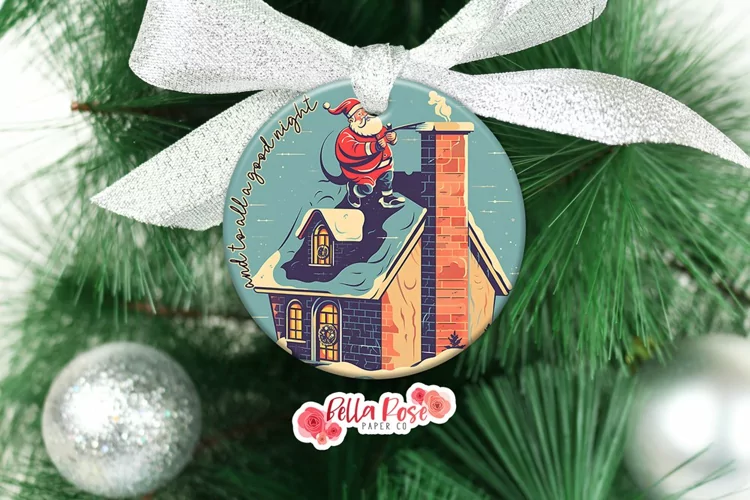 Vintage Santa | All a Good Night | Round Christmas Ornament