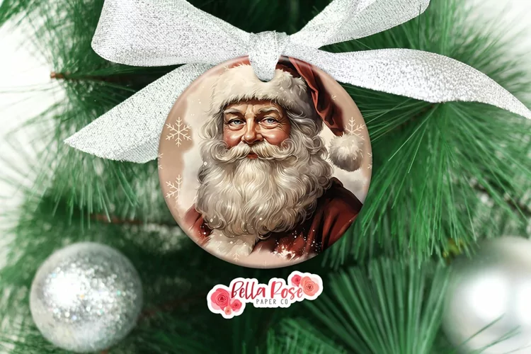 Retro Santa | Round Christmas Ornament