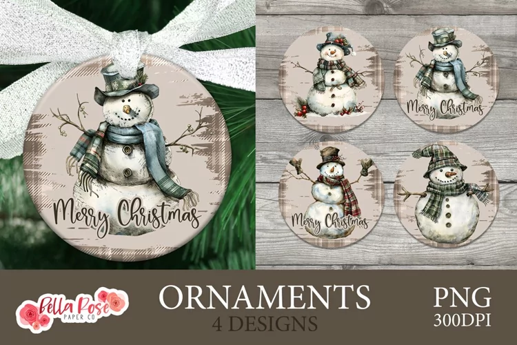 Plaid Snowmen | Christmas | Round Christmas Ornament