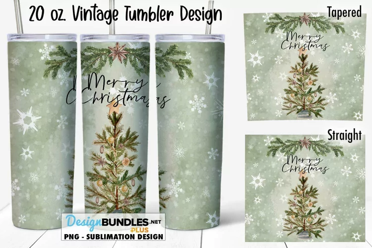 Christmas Tumbler Sublimation Design PNG | Vintage Tree