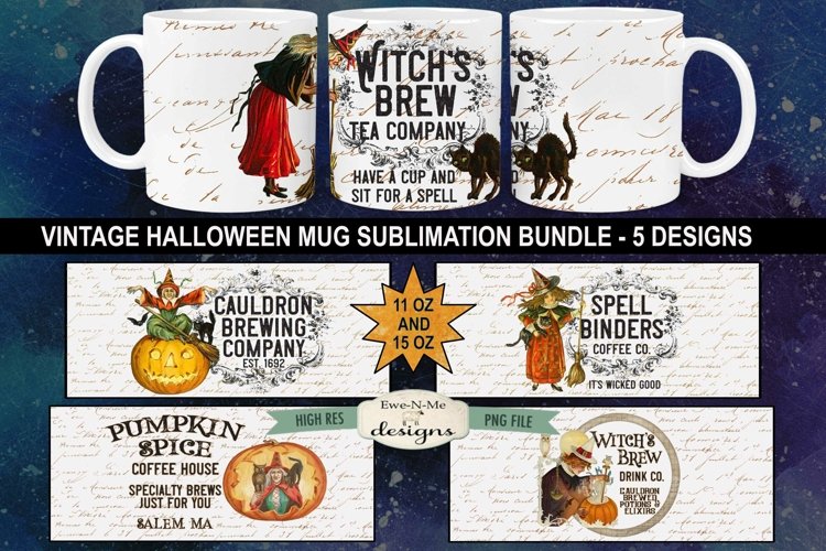 Mug Sublimation Bundle | Vintage Witches | 5 Designs example image 1