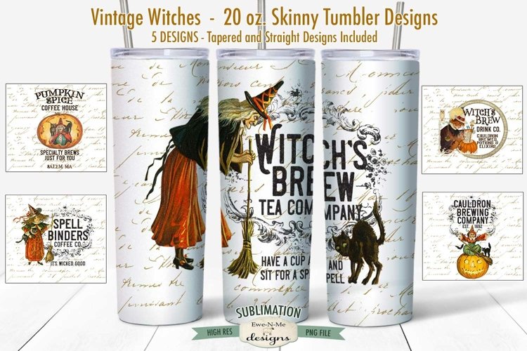 20 oz Tumbler Sublimation Bundle | Vintage Witch | 5 Designs example image 1