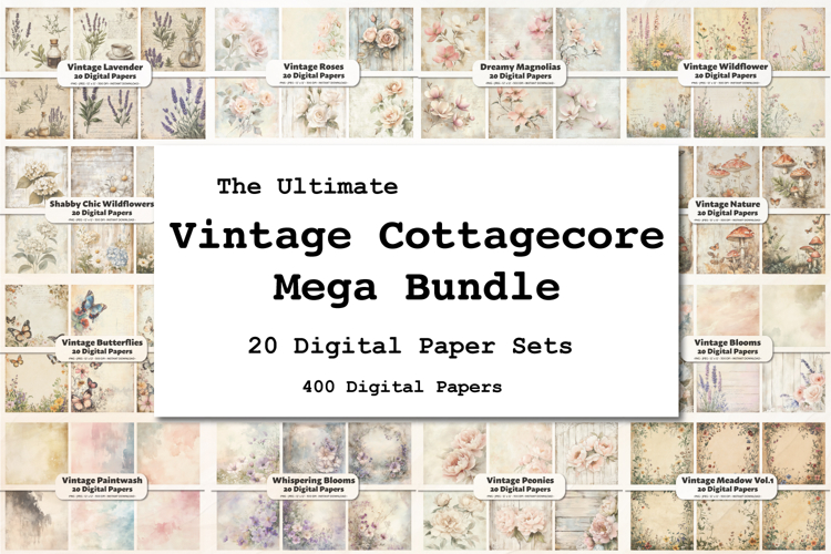 Vintage Cottagecore Digital Paper Mega Bundle