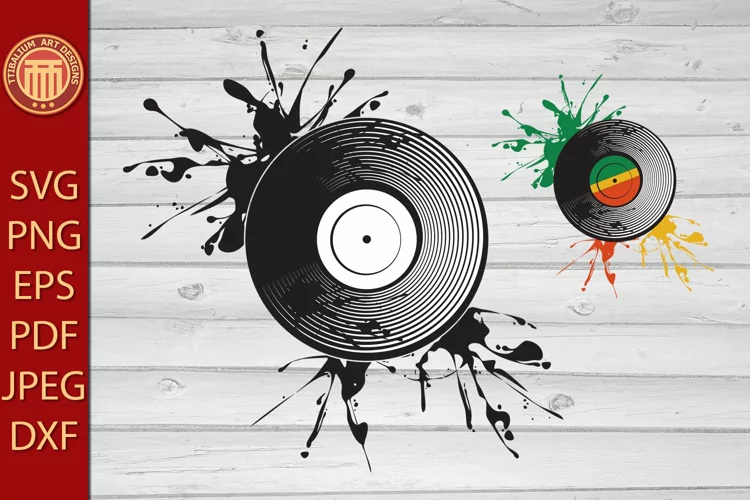 Grunge Vinyl Disc - eps, jpg, dxf, svg, pdf, png files