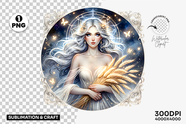 Virgo Goddess Zodiac Astrology Horoscope PNG Sublimation