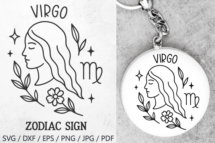 Virgo Zodiac Sign SVG – cute virgo illustration with floral details and stars. Perfect for astrology t-shirts, mugs, tote bags, keychains, zodiac stickers, planners, posters, invitations, horoscope crafts, and birthday gifts.