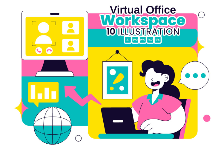 10 Virtual Office Workspace Illustration