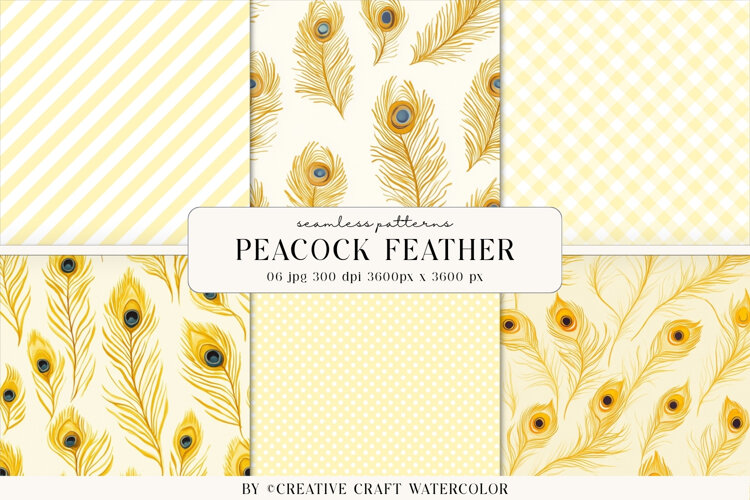 Peacock Feather Seamless Pattern, Watercolor digital paper example image 1