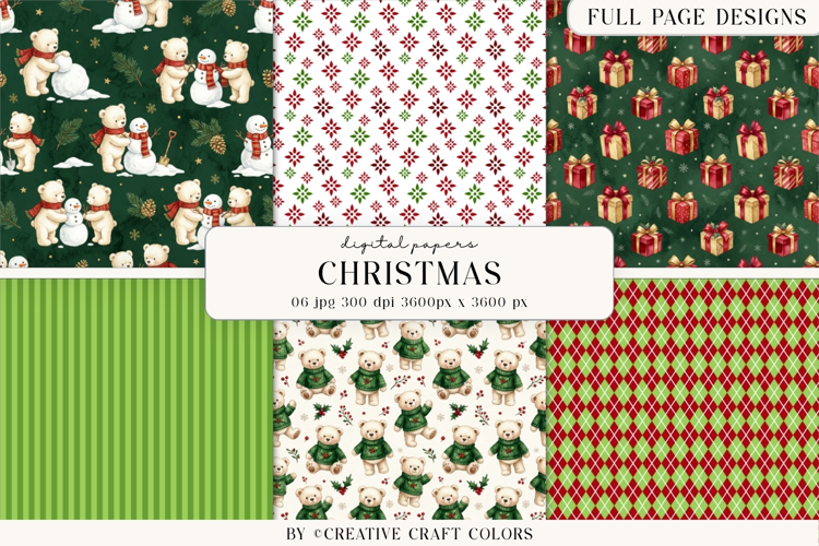 Christmas Teddy Bear Digital Paper Vintage Background