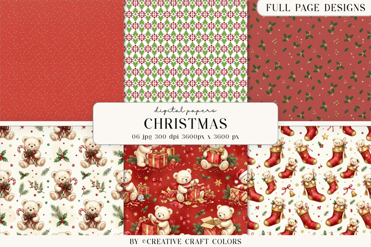 Christmas Teddy Bear Digital Paper Vintage Background