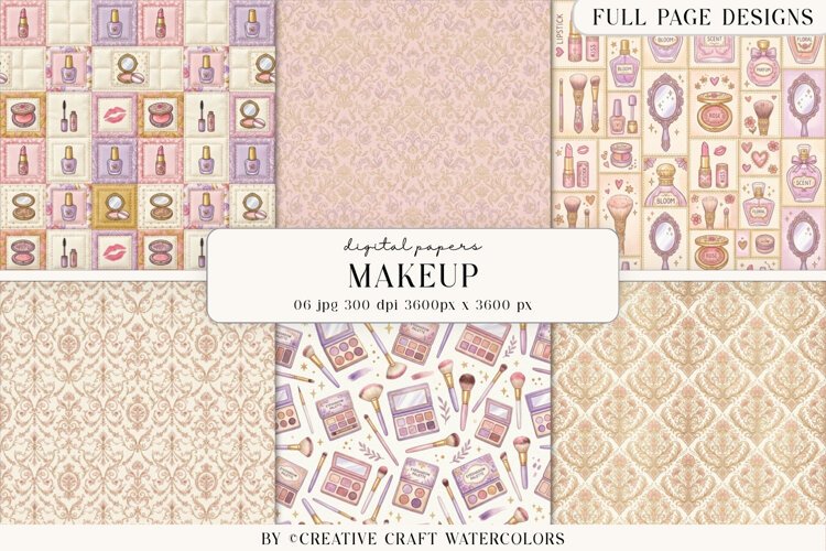 Makeup Digital Paper Watercolor Cosmetics Beauty Backgrounds example image 1