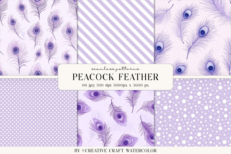 Peacock Feather Seamless Pattern, Watercolor digital paper example image 1