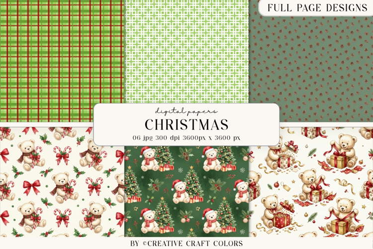 Christmas Teddy Bear Digital Paper Vintage Background