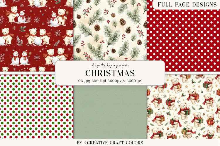 Christmas Teddy Bear Digital Paper Vintage Background example image 1