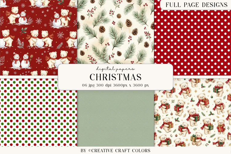Christmas Teddy Bear Digital Paper Vintage Background