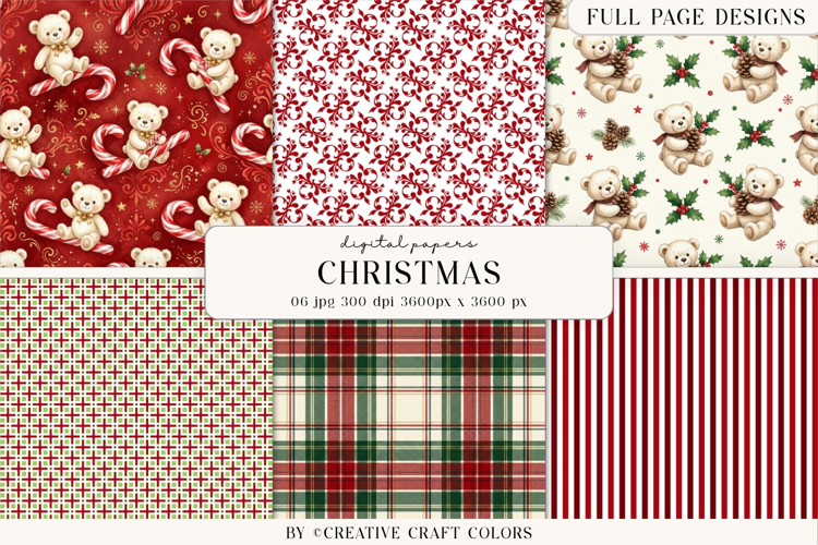Christmas Teddy Bear Digital Paper Vintage Background
