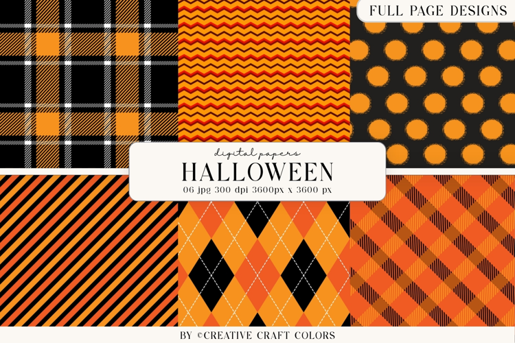 Spooky Plaid Chevron Halloween Digital Paper Background