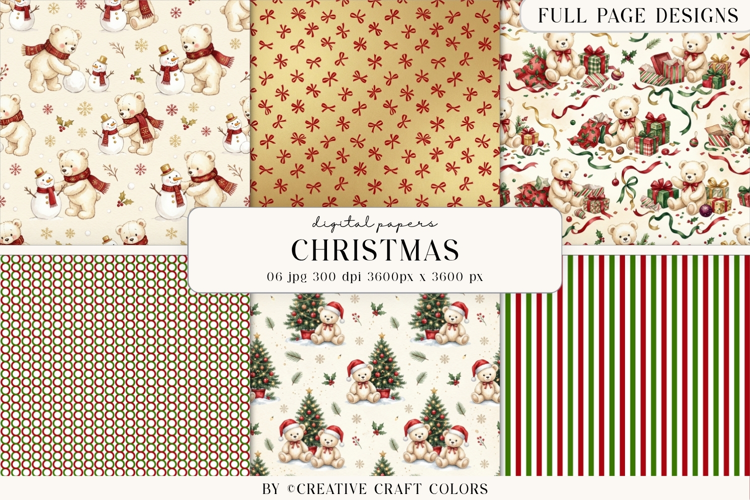 Christmas Teddy Bear Digital Paper Vintage Background