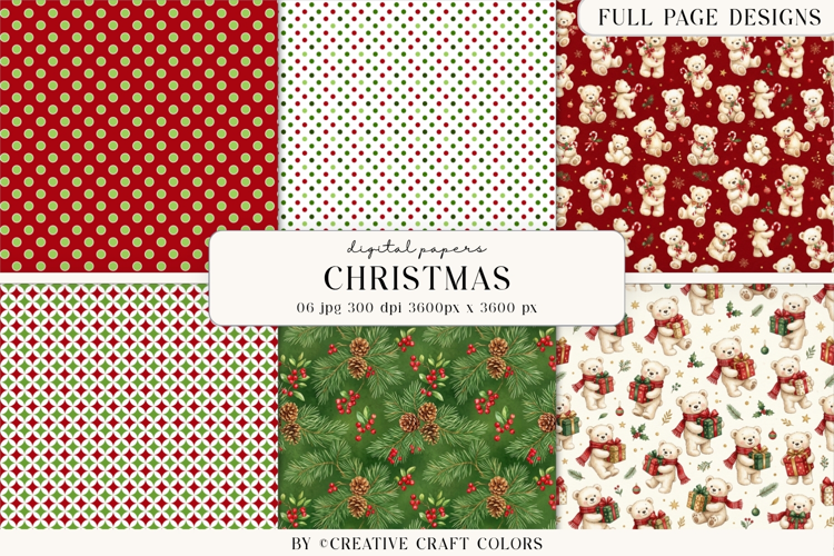 Christmas Teddy Bear Digital Paper Vintage Background