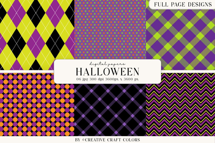 Spooky Plaid Chevron Halloween Digital Paper Background example image 1