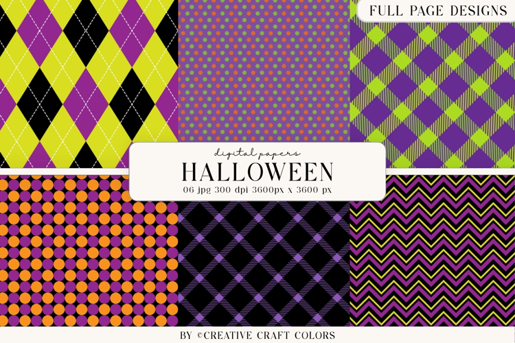 Spooky Plaid Chevron Halloween Digital Paper Background