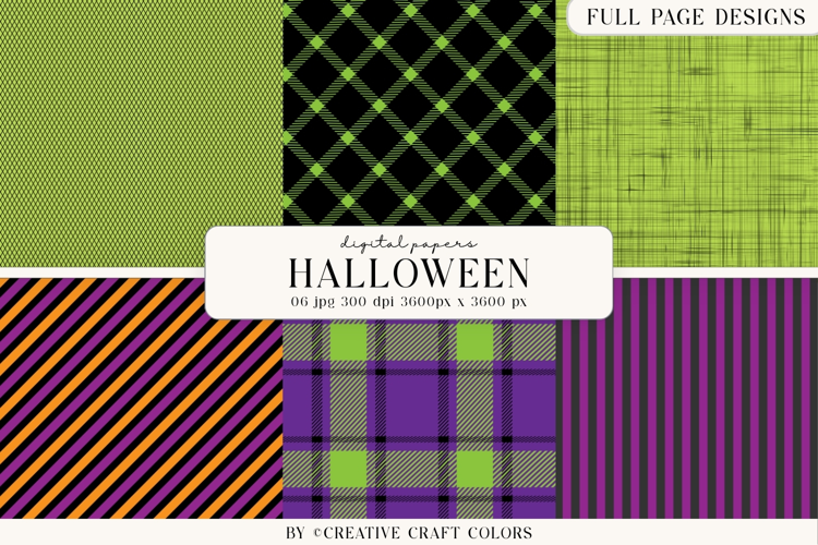 Spooky Plaid Chevron Halloween Digital Paper Background
