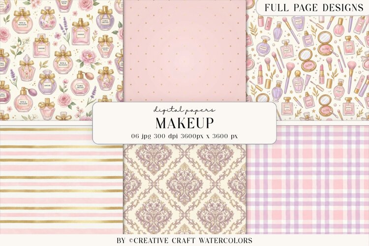 Makeup Digital Paper Watercolor Cosmetics Beauty Backgrounds example image 1