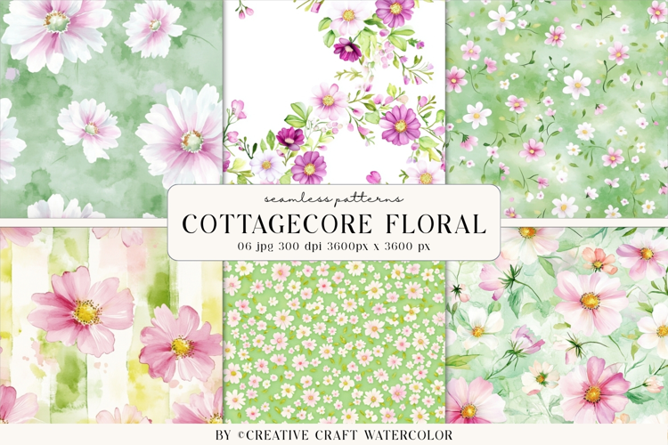 Cottagecore Floral Seamless Pattern watercolor digital paper
