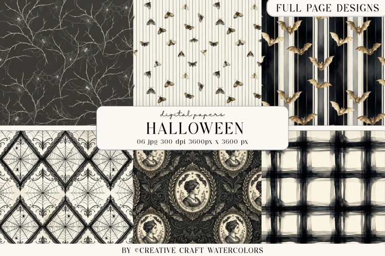 Gothic Halloween Digital Papers, Vintage Spooky Scrapbook