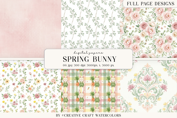 Spring Easter Bunny Digital Paper Watercolor Background
