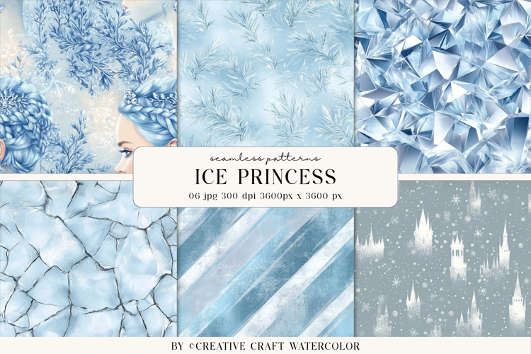 Ice Princess Vintage Seamless Patterns Winter Digital Paper