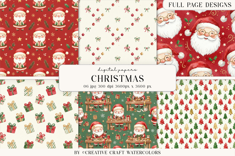 Vintage Santa Christmas Workshop Digital Paper Backgrounds