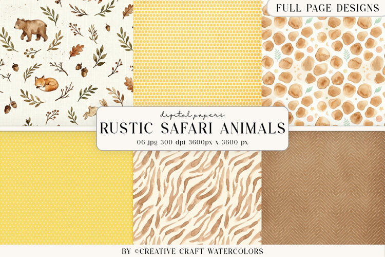 Rustic Animal Digital Paper Watercolor Safari Backgrounds example image 1
