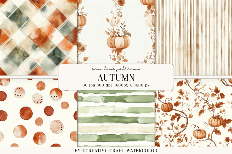 Autumn Watercolor Seamless Pattern Backgrounds example image 1