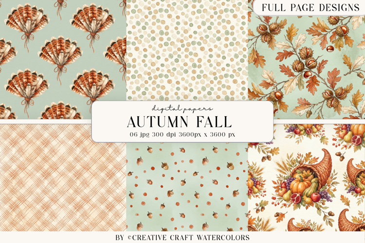 Autumn Fall Digital Paper, Thanksgiving Backgrounds Designs