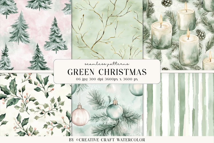 Sage Green Christmas Seamless Patterns Vintage Digital Paper