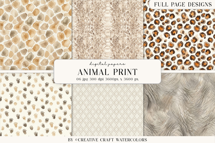 Animal Print Watercolor Digital Papers Backgrounds