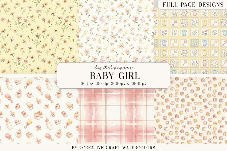 Baby Girl Floral Digital Paper Watercolor Nursery Background