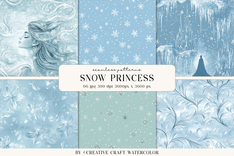 Snow Princess Seamless Patterns Winter Digital Paper
