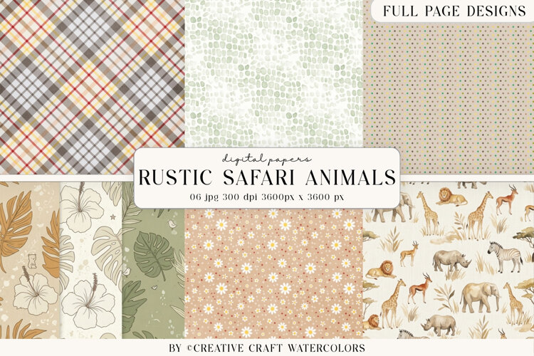 Rustic Animal Digital Paper Watercolor Safari Backgrounds example image 1