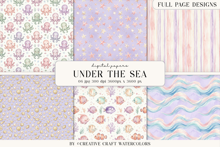 Cute Under The Sea Digital Paper Pastel Ocean Background