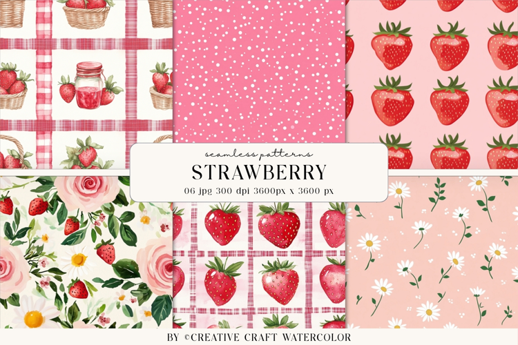 Strawberry Cottage Seamless Pattern Watercolor Digital Paper