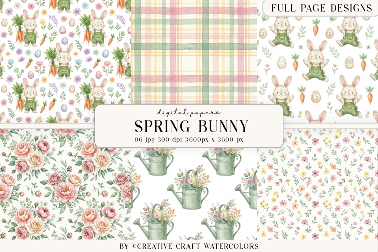 Spring Easter Bunny Digital Paper Watercolor Background
