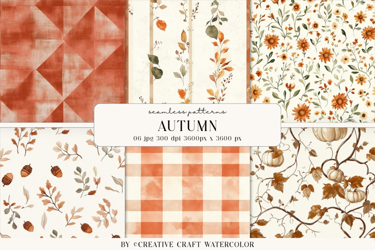 Autumn Watercolor Seamless Pattern Backgrounds example image 1